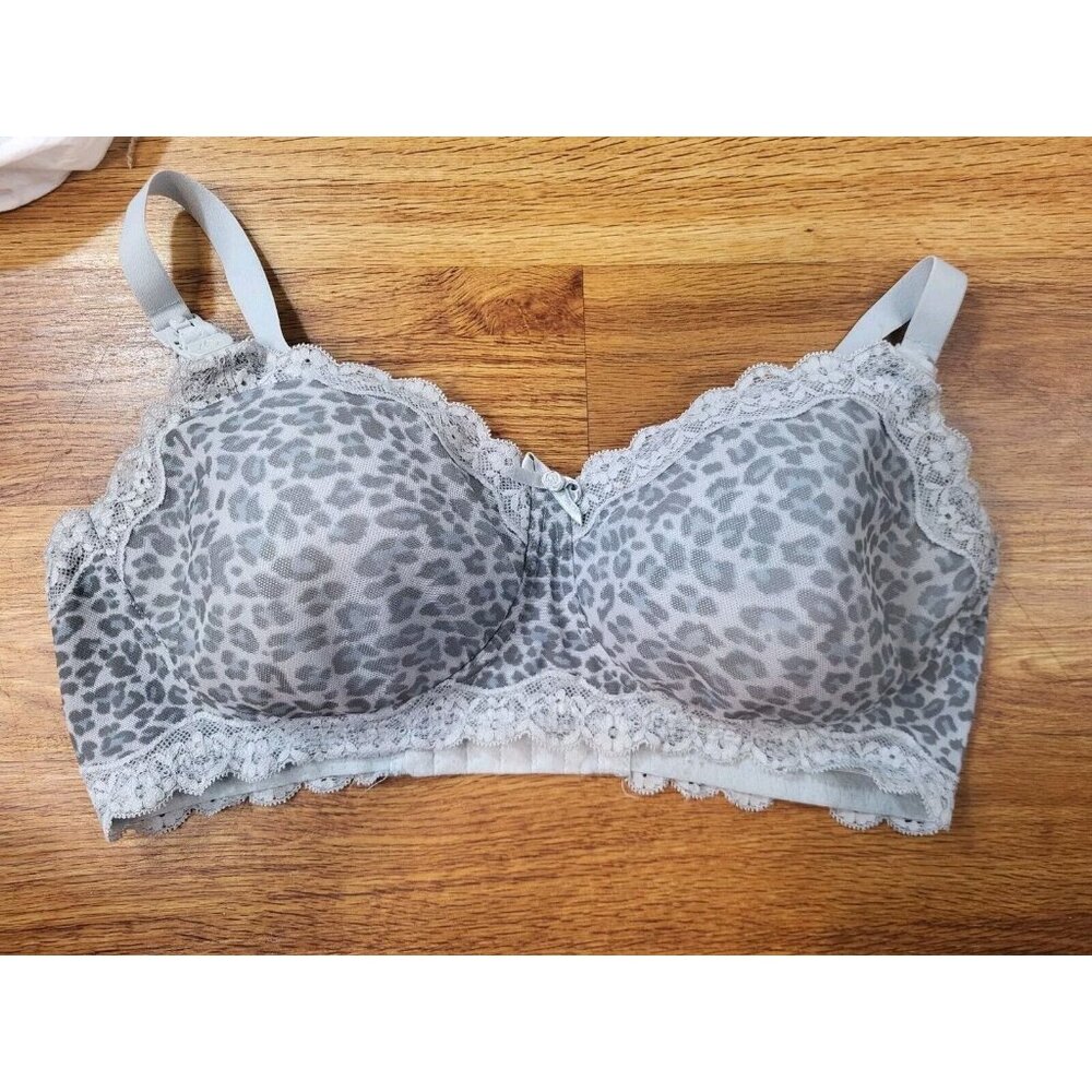 Simple Wishes 34DD Blue Animal‎ Print Lace Nursing Bra